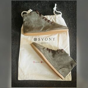 Svony Kinney Handmade Green Suede Lace Up Short Boots Women’s Size 8-8.5